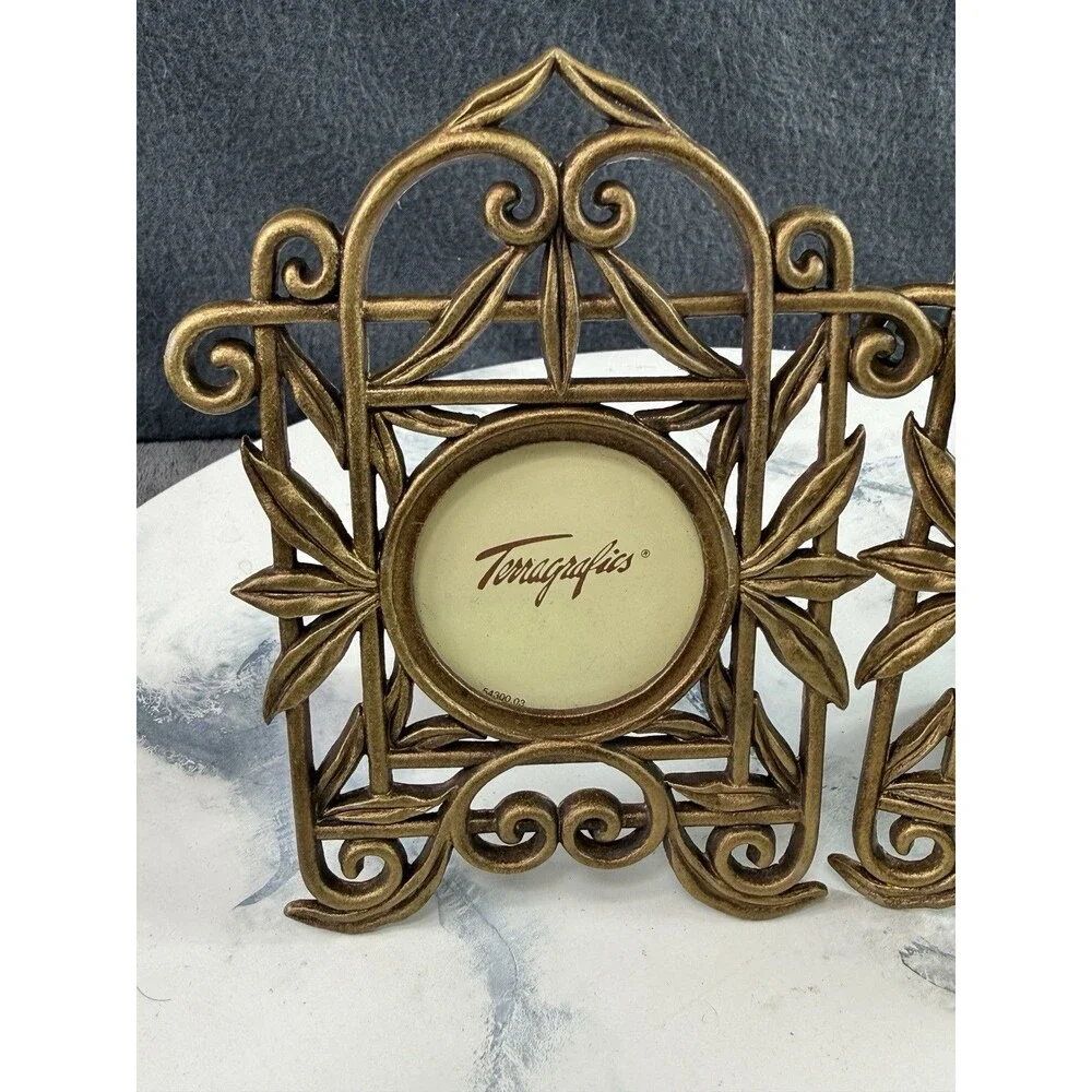 Vtg Terragrafics Art Nouveau Frames Metal Ornate Brass Color Rectangular 5.5x4.5